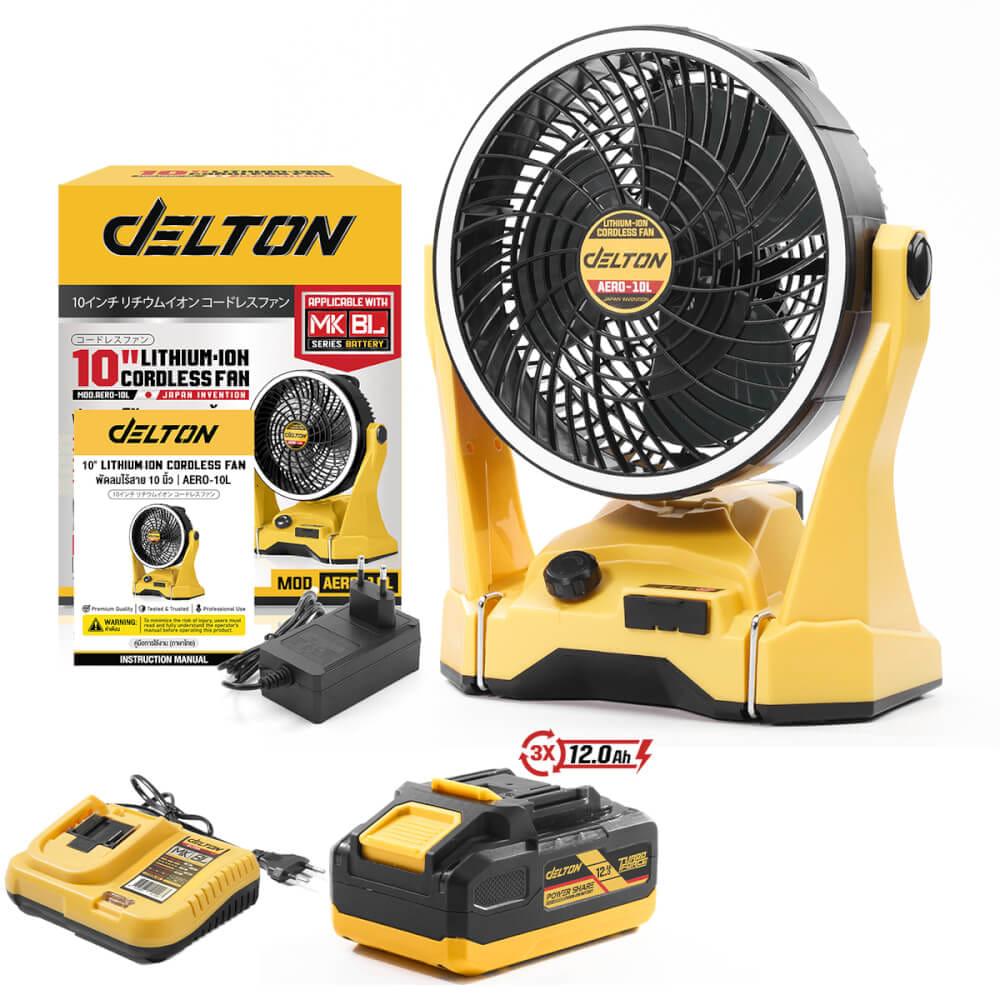 พัดลมไร้สาย 10 นิ้ว (พร้อมแบตเตอรี่) DELTON รุ่น AERO-10L TURBO FORCE 20V 12AH